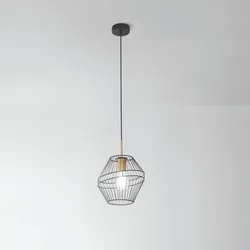 Lampada sospesa 25x25x150 h cm in metallo nero con dettagli oro
