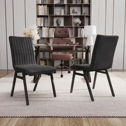 Set 2 sedie da ufficio imbottite in velluto antracite con gambe in metallo nero - Pepa