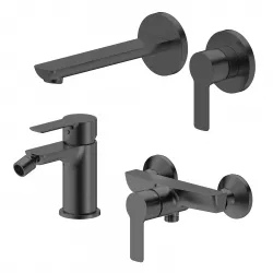 Set miscelatore lavabo a muro canna 20 cm e bidet con esterno doccia nero spazzolato – Key