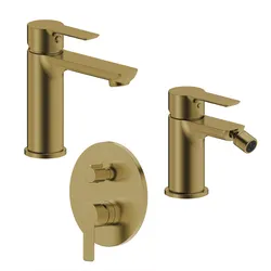 Set miscelatore lavabo e bidet con incasso doccia con deviatore oro spazzolato – Key
