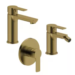 Set miscelatore lavabo e bidet con incasso doccia oro spazzolato – Key