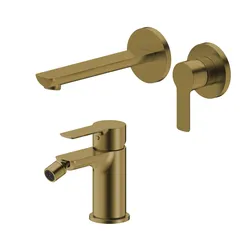 Set miscelatore lavabo a muro canna 20 cm e bidet oro spazzolato – Key