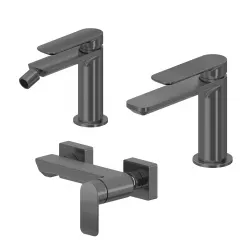 Set miscelatore lavabo e bidet con esterno doccia nero spazzolato – Fusion