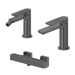 Set miscelatore lavabo e bidet con esterno doccia termostatico nero spazzolato – Fusion