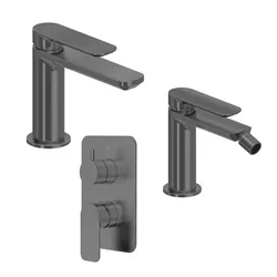 Set miscelatore lavabo e bidet con incasso doccia con deviatore nero spazzolato – Fusion