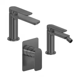 Set miscelatore lavabo e bidet con incasso doccia nero spazzolato – Fusion
