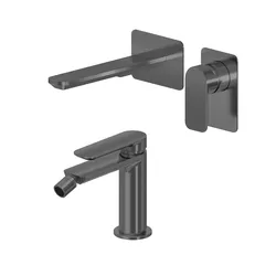 Set miscelatore lavabo a muro canna 20 e bidet nero spazzolato – Fusion