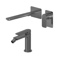 Set miscelatore lavabo a muro canna 25 e bidet nero spazzolato – Fusion