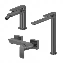 Set miscelatore lavabo alto e bidet con esterno doccia nero spazzolato – Fusion