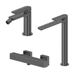 Set miscelatore lavabo alto e bidet con esterno doccia termostatico nero spazzolato – Fusion