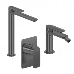 Set miscelatore lavabo alto e bidet con incasso doccia nero spazzolato – Fusion