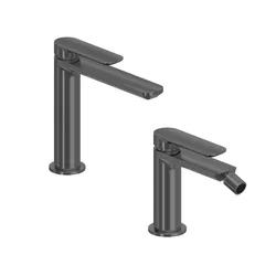Set miscelatore lavabo bocca lunga e bidet nero spazzolato – Fusion