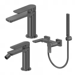 Set miscelatore lavabo e bidet con esterno vasca nero spazzolato – Fusion