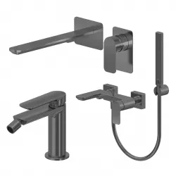Set miscelatore lavabo a muro canna 25 e bidet con esterno vasca nero spazzolato – Fusion