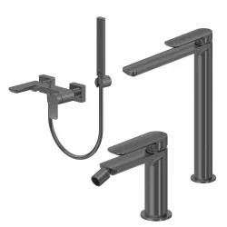 Set miscelatore lavabo alto e bidet con esterno vasca nero spazzolato – Fusion
