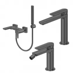 Set miscelatore lavabo bocca lunga e bidet con esterno vasca nero spazzolato – Fusion