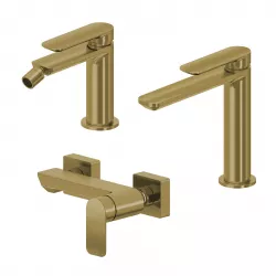 Set miscelatore lavabo e bidet con esterno doccia oro spazzolato – Fusion