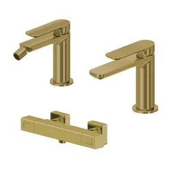 Set miscelatore lavabo e bidet con esterno doccia termostatico oro spazzolato – Fusion
