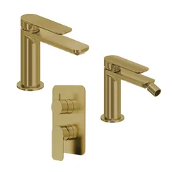 Set miscelatore lavabo e bidet con incasso doccia con deviatore oro spazzolato – Fusion