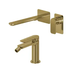 Set miscelatore lavabo a muro canna 25 e bidet oro spazzolato – Fusion