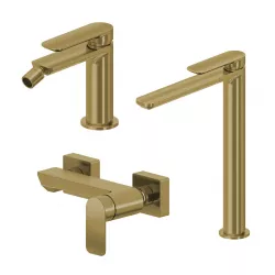 Set miscelatore lavabo alto e bidet con esterno doccia oro spazzolato – Fusion