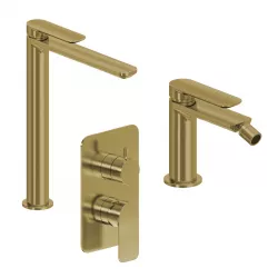 Set miscelatore lavabo alto e bidet con incasso doccia con deviatore oro spazzolato – Fusion