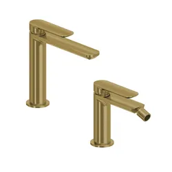 Set miscelatore lavabo bocca lunga e bidet oro spazzolato – Fusion