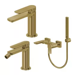 Set miscelatore lavabo e bidet con esterno vasca oro spazzolato – Fusion