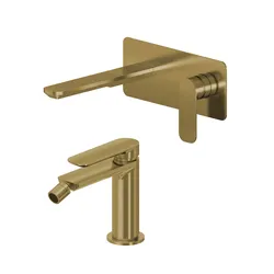 Set miscelatore lavabo a muro canna 20 con piastra e bidet oro spazzolato – Fusion