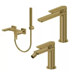 Set miscelatore lavabo bocca lunga e bidet con esterno vasca oro spazzolato – Fusion