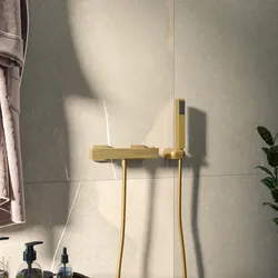 Set esterno doccia termostatico con doccino oro spazzolato – Kyria