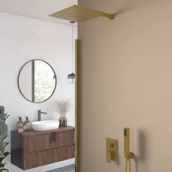 Set incasso doccia con deviatore con braccio doccia 40 cm e soffione 30x30 cm oro spazzolato – Kyria