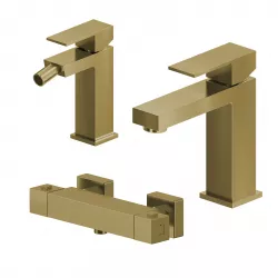 Set miscelatore lavabo e bidet con esterno doccia termostatico oro spazzolato – Kyria
