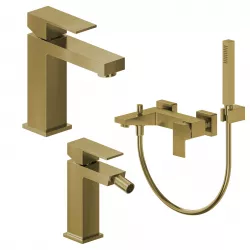 Set miscelatore lavabo e bidet con esterno vasca oro spazzolato – Kyria