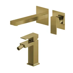 Set miscelatore lavabo a muro canna 20 e bidet oro spazzolato – Kyria
