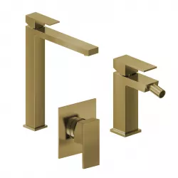 Set miscelatore lavabo alto e bidet con incasso doccia oro spazzolato – Kyria