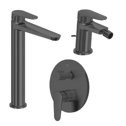 Set miscelatore lavabo alto e bidet con scarico con incasso doccia con deviatore nero spazzolato – Lir