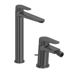 Set miscelatore lavabo alto e bidet con scarico nero spazzolato – Lir
