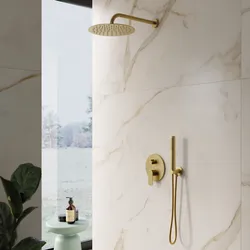 Set incasso doccia con deviatore e doccino con braccio doccia 35 cm e soffione 30 cm oro spazzolato – Fluid