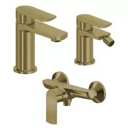 Set miscelatore lavabo e bidet con esterno doccia oro spazzolato – Fluid
