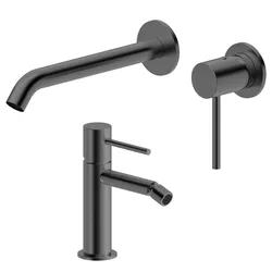 Set miscelatore lavabo a muro e bidet nero spazzolato – Oasis