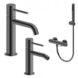 Set miscelatore lavabo e bidet con esterno doccia nero spazzolato – Oasis