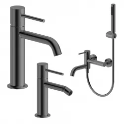 Set miscelatore lavabo e bidet con esterno vasca nero spazzolato – Oasis
