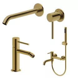 Set miscelatore lavabo a muro e bidet con esterno vasca oro spazzolato – Oasis