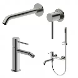 Set miscelatore lavabo a muro e bidet con esterno vasca spazzolato – Oasis