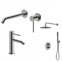 Set miscelatore lavabo a muro e bidet con incasso doccia spazzolato – Oasis