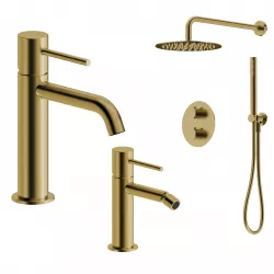 Set miscelatore lavabo e bidet con incasso doccia termostatico oro spazzolato – Oasis