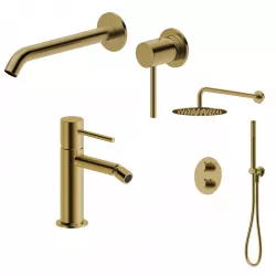 Set miscelatore lavabo a muro e bidet con incasso doccia termostatico oro spazzolato – Oasis