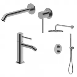 Set miscelatore lavabo a muro e bidet con incasso doccia termostatico spazzolato – Oasis