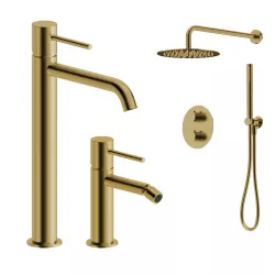 Set miscelatore lavabo alto e bidet con incasso doccia termostatico oro spazzolato – Oasis